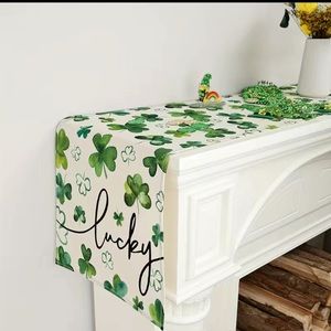Shamrocks Lucky  St. Patrick's Day Table Runner, 13" x 72", Table Runner Green
